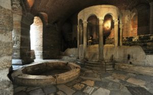                     Ruins of a roman bath found in the basement of Agios Dimitrios Church in Thessaloniki.                